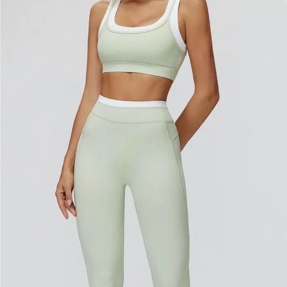 Light Sage Active Sports Bra & High-Waist Leggings Set